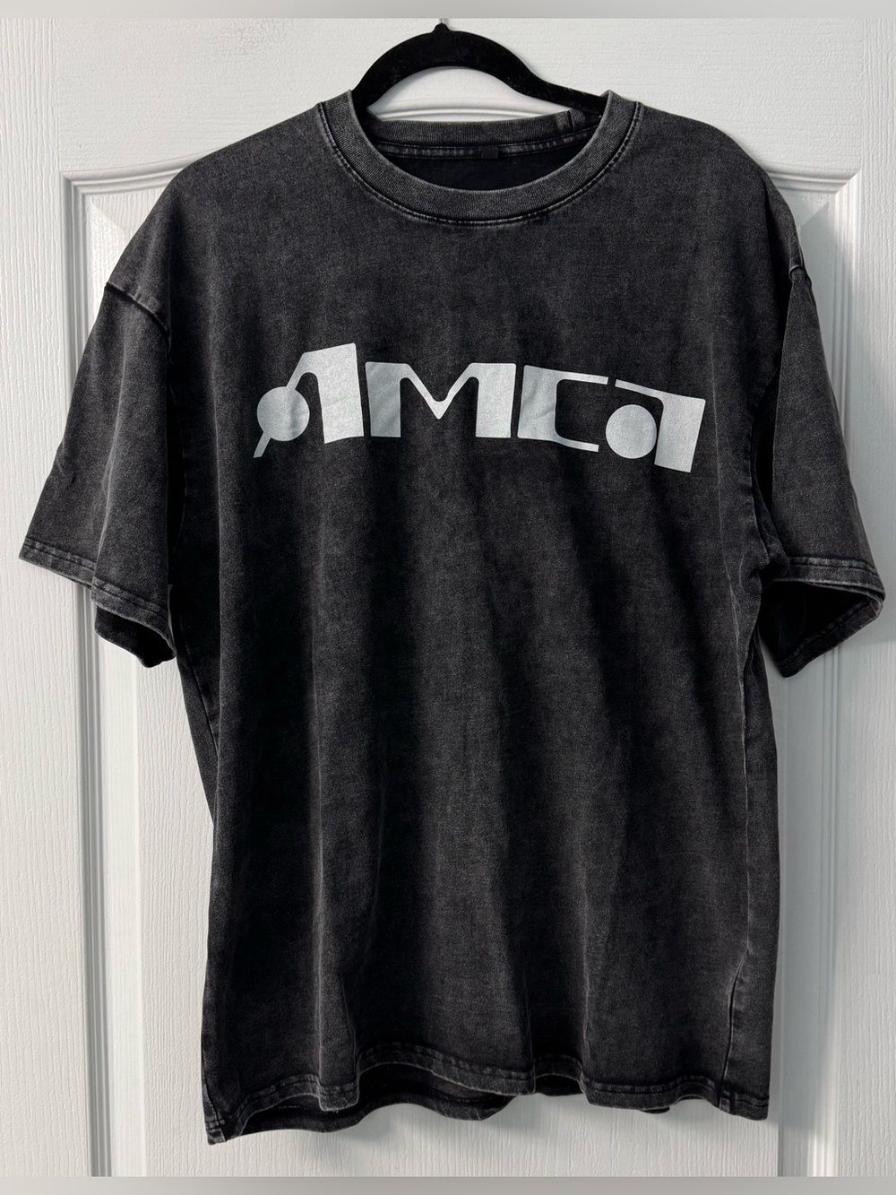 AMCA Graphic Black Acid WashTee with White Logo 100% Cotton
